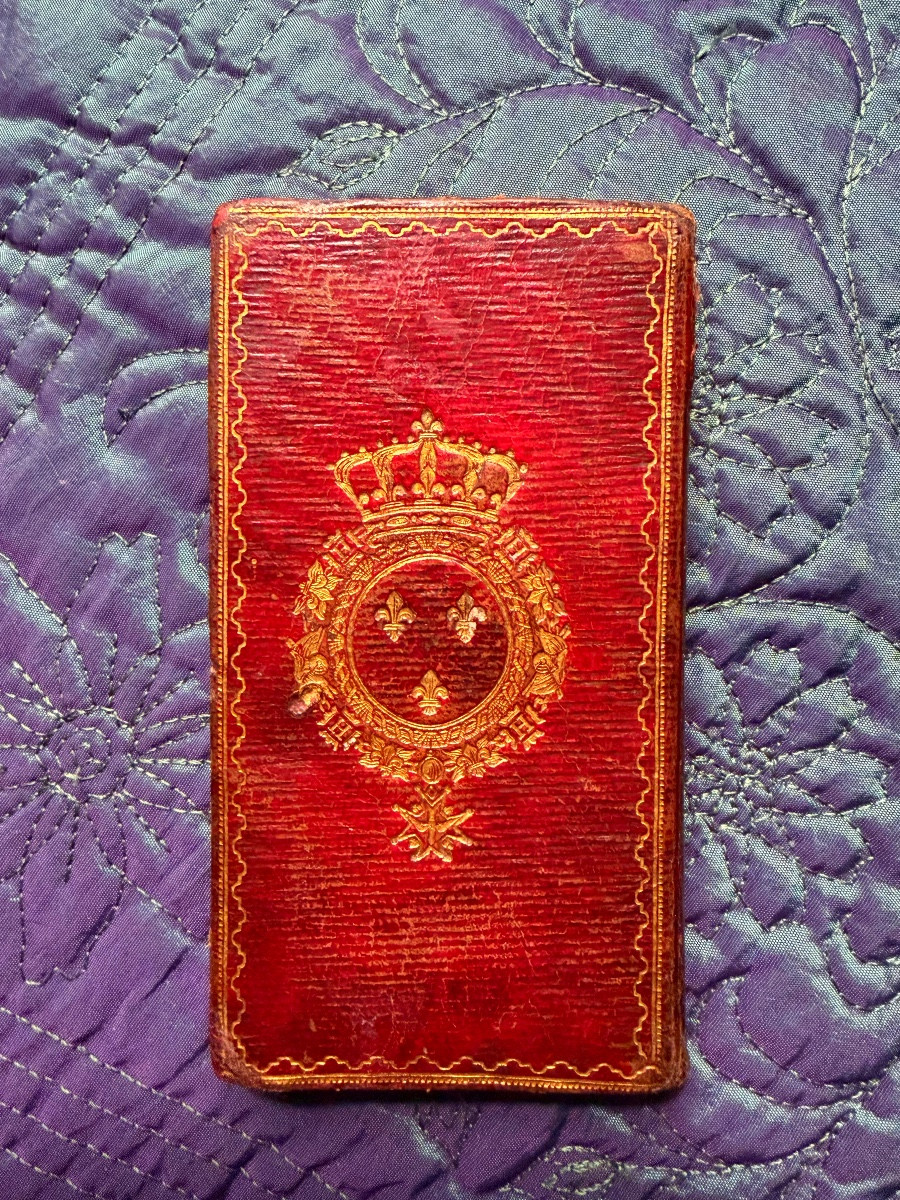  Almanac "at The Arms Of Charles X" In Precious Long-grain Red Morocco Leather Pocket Calendar