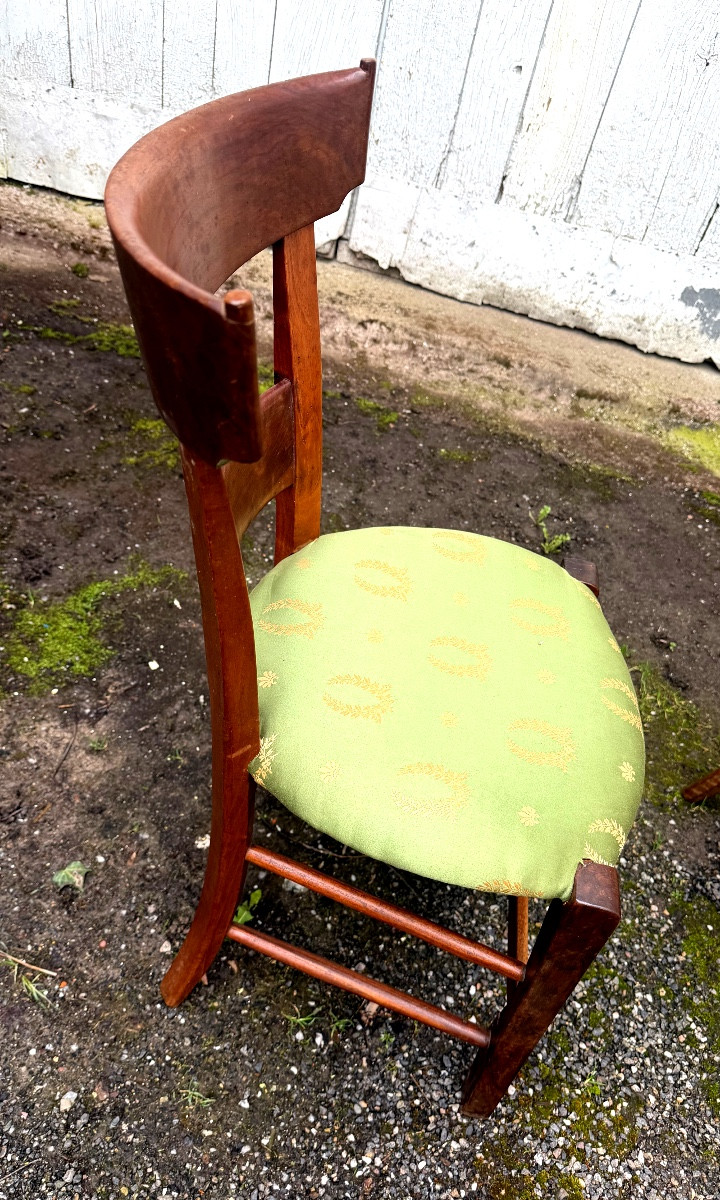 Suite de quatre chaises Directoire cerisier ,bandeau dossier curule 2+2 modèles dont 1 paillée -photo-5