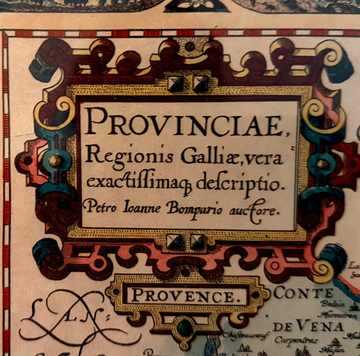 Grande carte colorée de Provence encadrée "Parisis Anno 1593"de Petro Ioanne Bomparis , rep. 60-photo-2