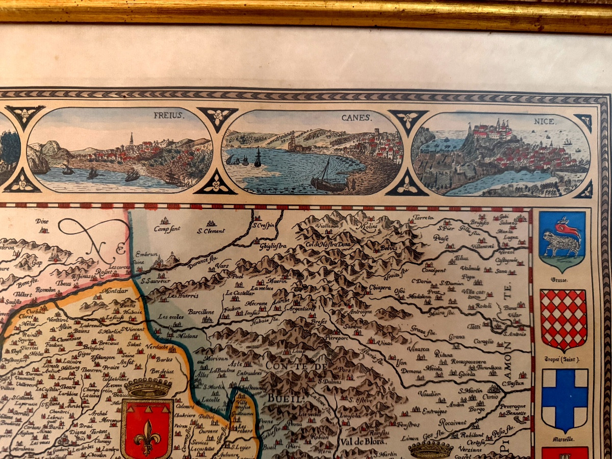 Grande carte colorée de Provence encadrée "Parisis Anno 1593"de Petro Ioanne Bomparis , rep. 60-photo-1