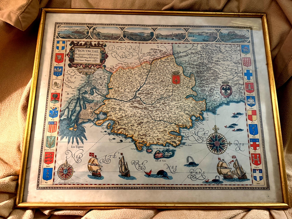 Grande carte colorée de Provence encadrée "Parisis Anno 1593"de Petro Ioanne Bomparis , rep. 60-photo-5