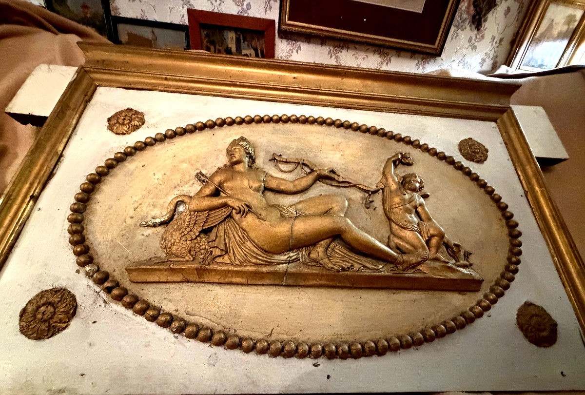 First Empire Mirror Or Door Top: Leda, Cupid And His Bow, And The Swan, Stuccoed Wood, 19-photo-2