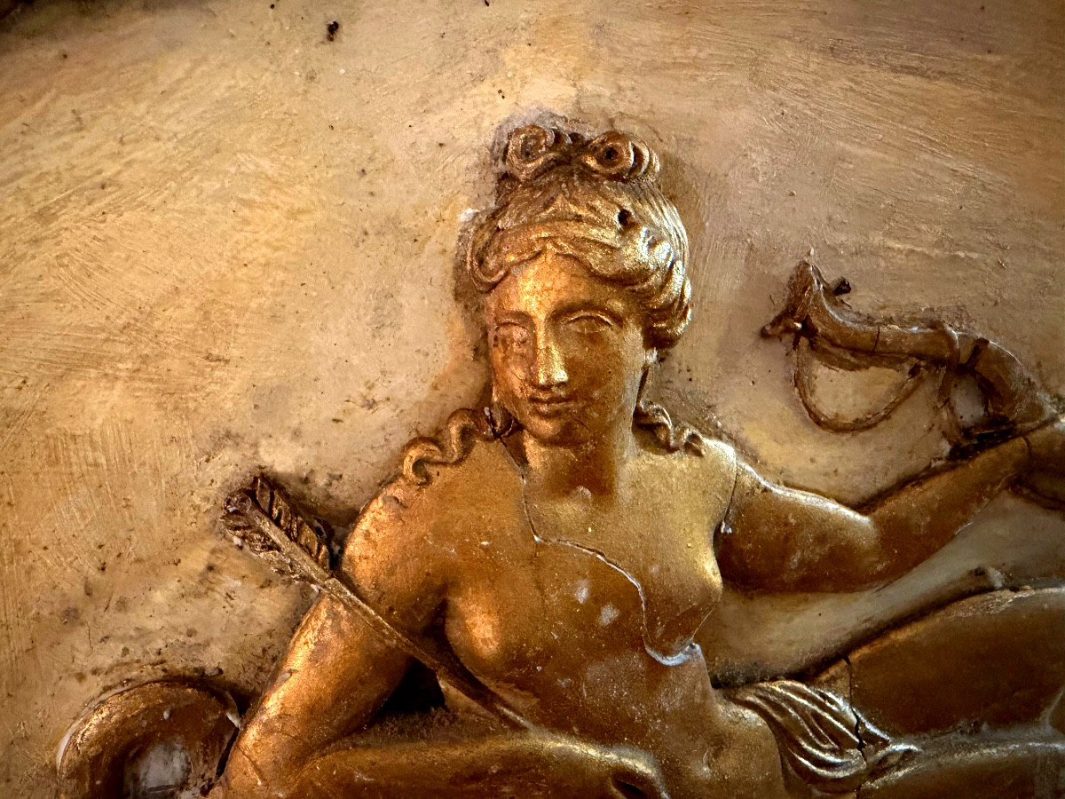  First Empire Mirror Or Door Top: Leda, Cupid And His Bow, And The Swan, Stuccoed Wood, 19-photo-1