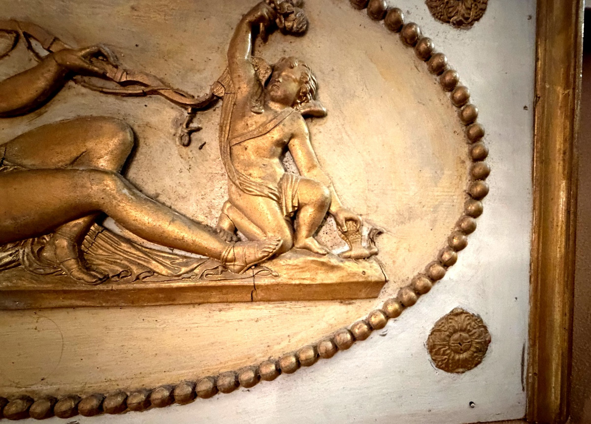  First Empire Mirror Or Door Top: Leda, Cupid And His Bow, And The Swan, Stuccoed Wood, 19-photo-4