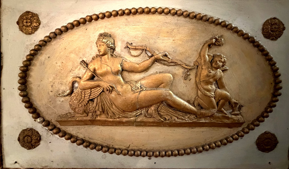  First Empire Mirror Or Door Top: Leda, Cupid And His Bow, And The Swan, Stuccoed Wood, 19-photo-5