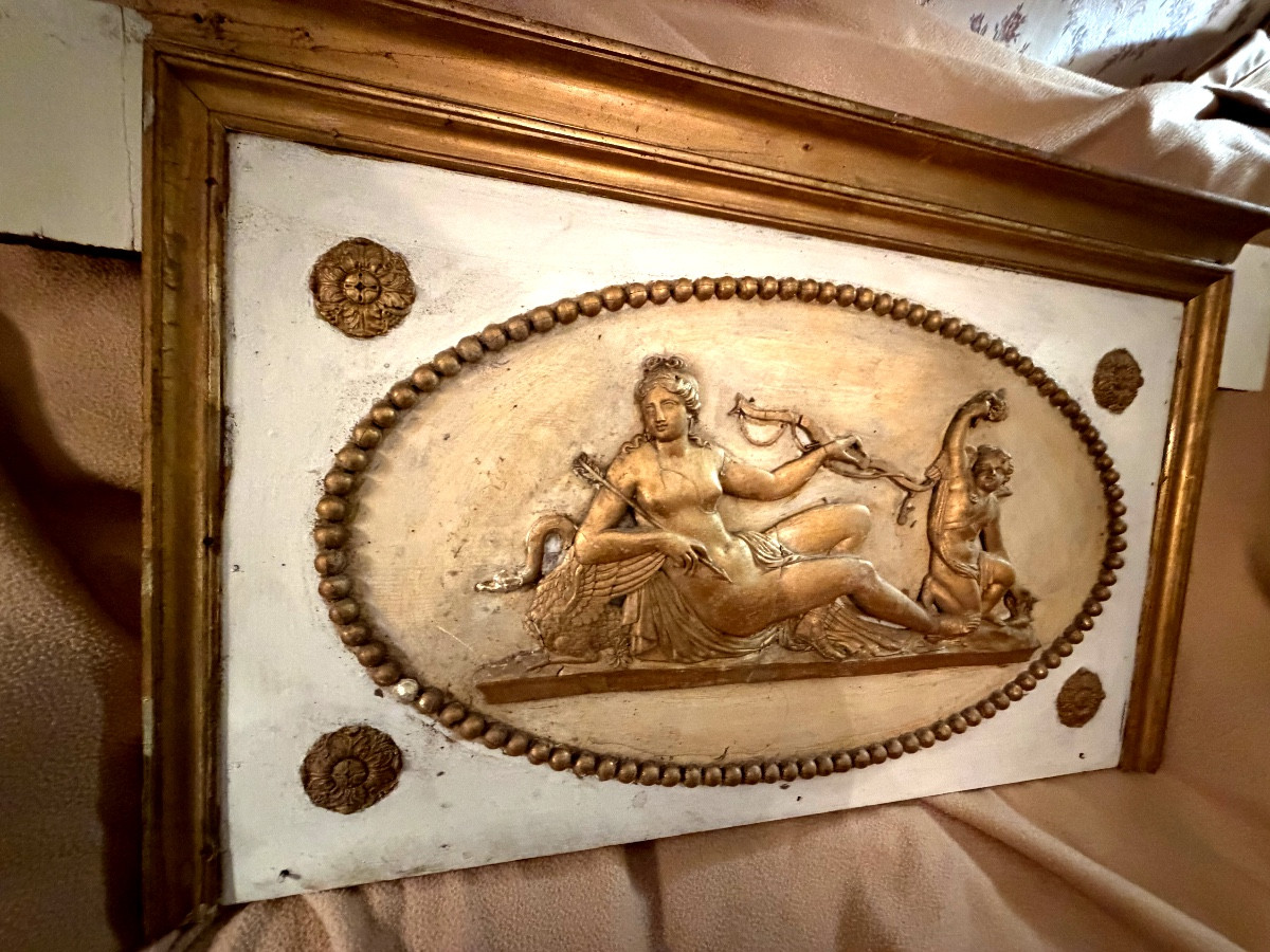  First Empire Mirror Or Door Top: Leda, Cupid And His Bow, And The Swan, Stuccoed Wood, 19-photo-7
