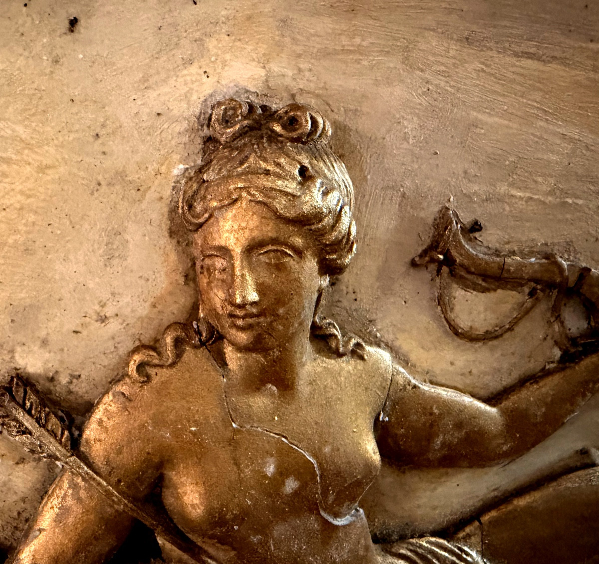  First Empire Mirror Or Door Top: Leda, Cupid And His Bow, And The Swan, Stuccoed Wood, 19-photo-8