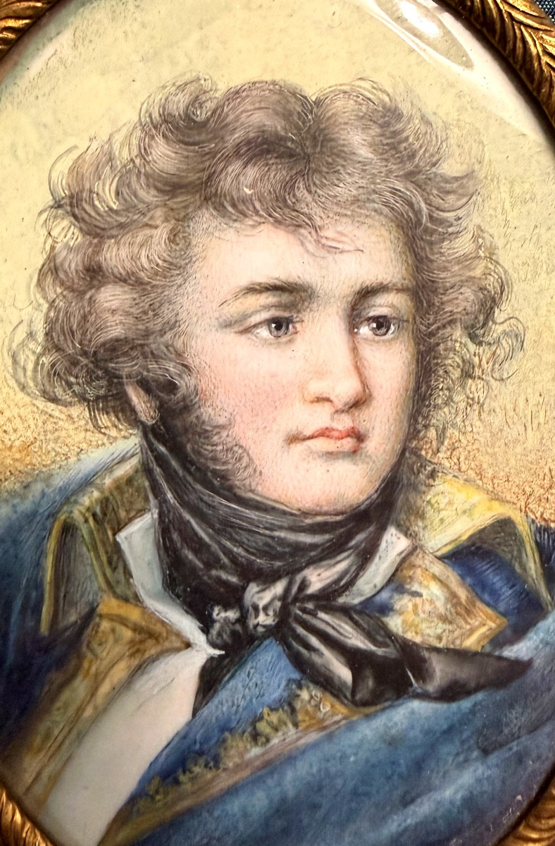  Portait  XIX ème encadré à la miniature sur Ivoire du jeune Maréchal "J.B. Klébert" 1753-1800,-photo-4