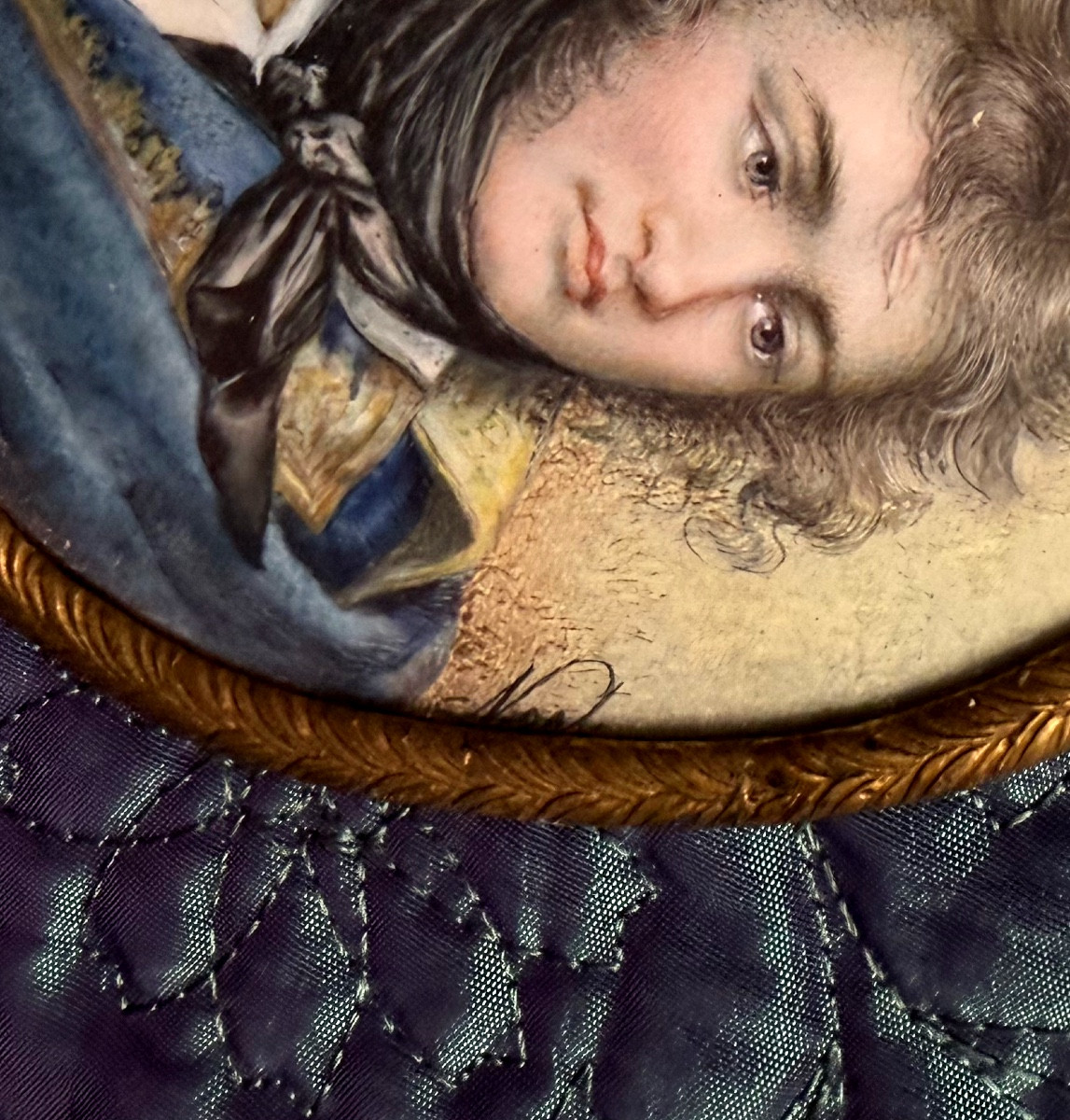  Portait  XIX ème encadré à la miniature sur Ivoire du jeune Maréchal "J.B. Klébert" 1753-1800,-photo-1