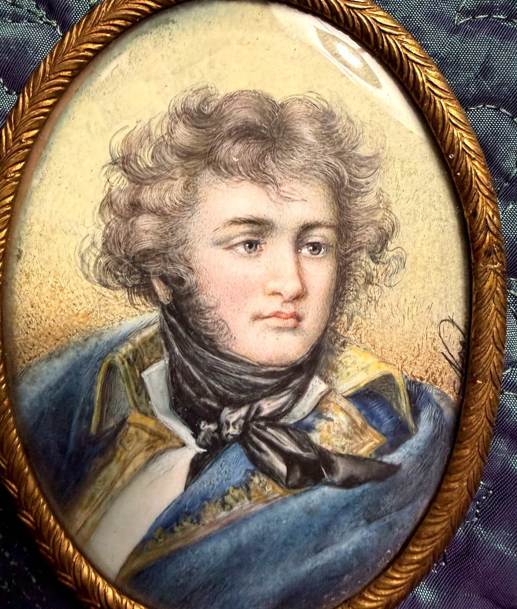  Portait  XIX ème encadré à la miniature sur Ivoire du jeune Maréchal "J.B. Klébert" 1753-1800,-photo-2