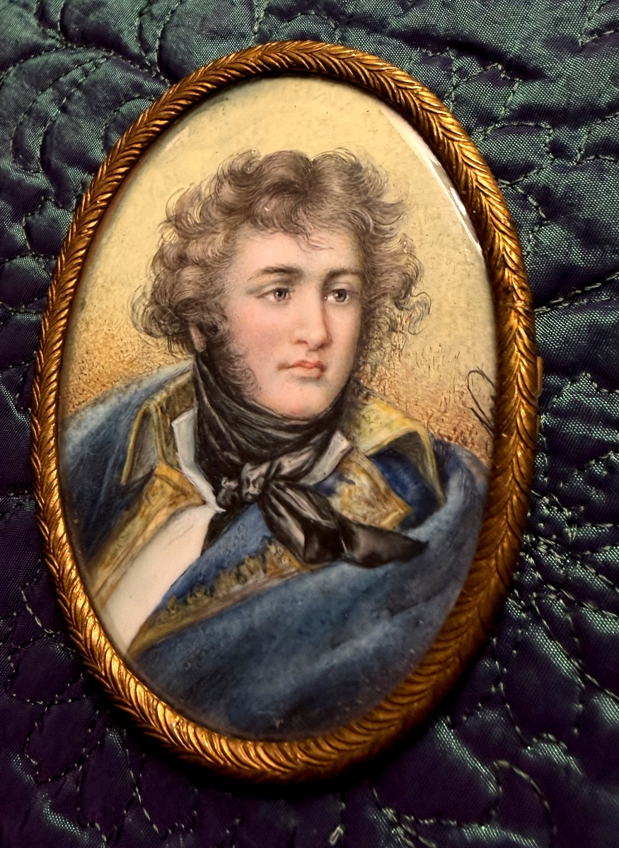  Portait  XIX ème encadré à la miniature sur Ivoire du jeune Maréchal "J.B. Klébert" 1753-1800,-photo-4