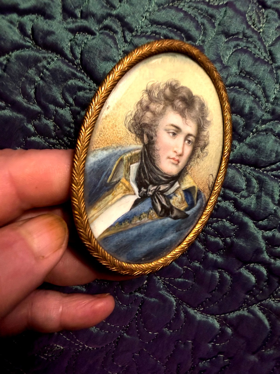  Portait  XIX ème encadré à la miniature sur Ivoire du jeune Maréchal "J.B. Klébert" 1753-1800,-photo-5