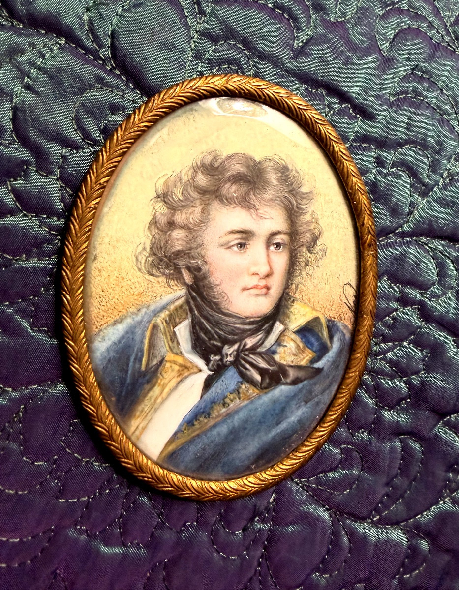  Portait  XIX ème encadré à la miniature sur Ivoire du jeune Maréchal "J.B. Klébert" 1753-1800,-photo-6