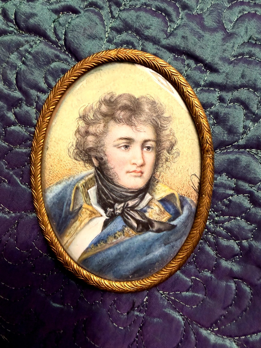  Portait  XIX ème encadré à la miniature sur Ivoire du jeune Maréchal "J.B. Klébert" 1753-1800,-photo-7