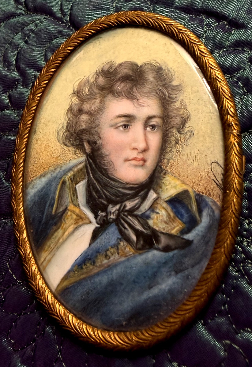  Portait  XIX ème encadré à la miniature sur Ivoire du jeune Maréchal "J.B. Klébert" 1753-1800,-photo-8