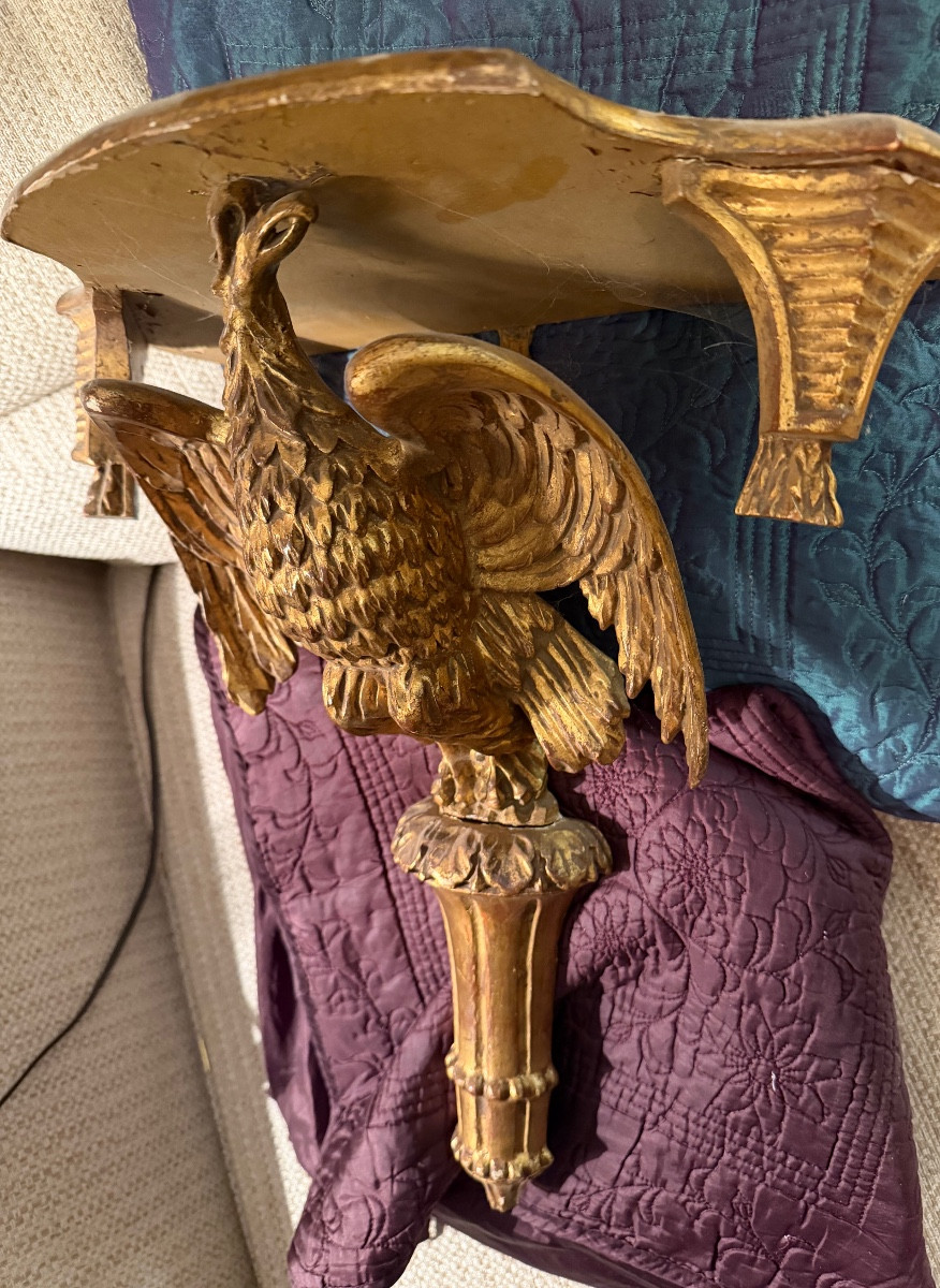  Fin XVIIIè  : Aigle Impérial , ailes déployées, console d'applique murale en bois sculpté doré-photo-2