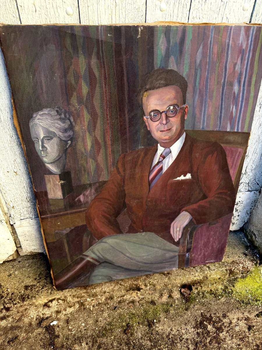  Beautiful Large Portrait Of A Distinguished Gentleman Wearing 1930s Glasses In His Study (on Canvas)-photo-3