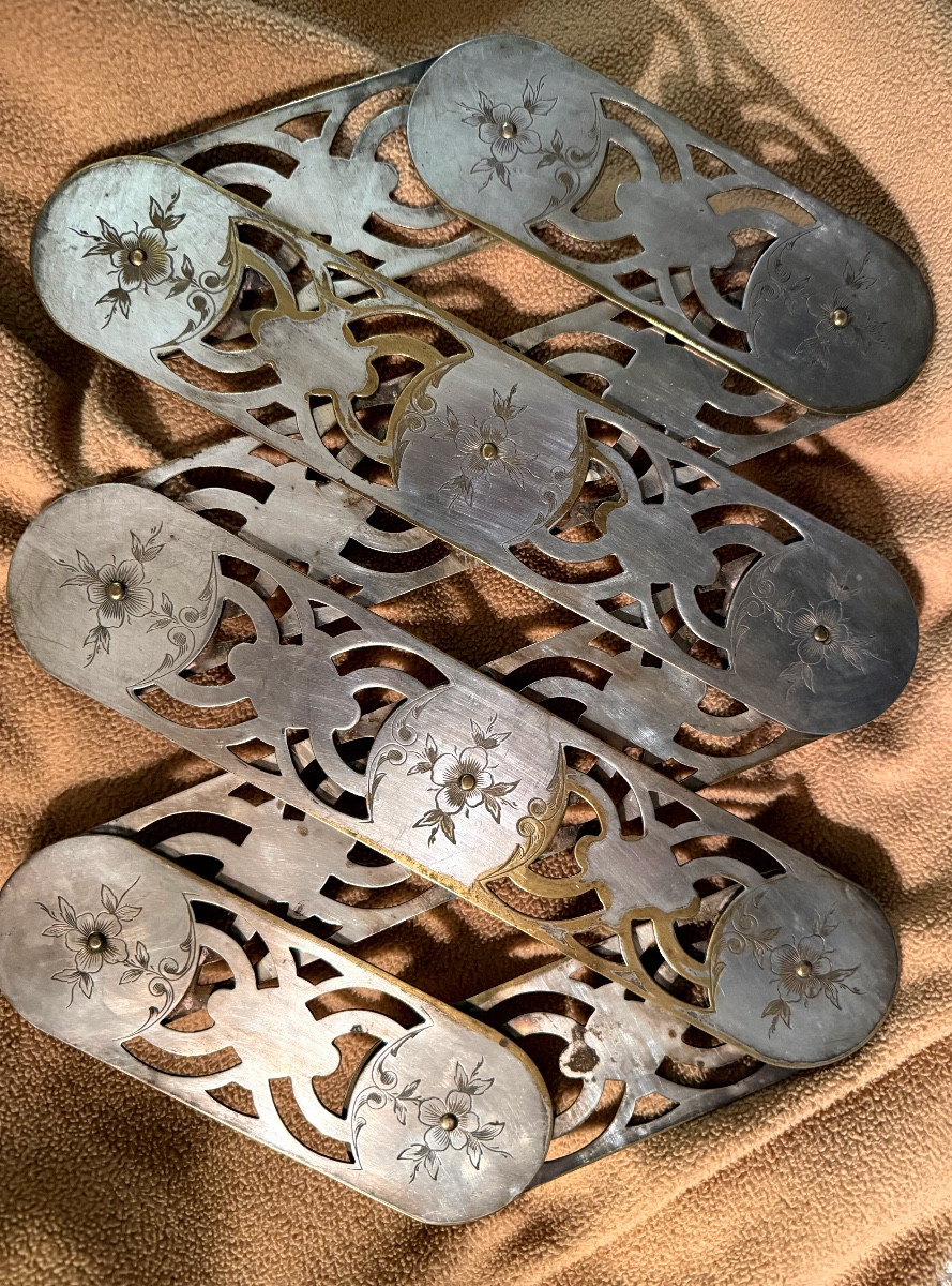 Practical Trivet, Silvered Bronze, Adjustable Position With Articulated, Ornamented Crossbars-photo-1