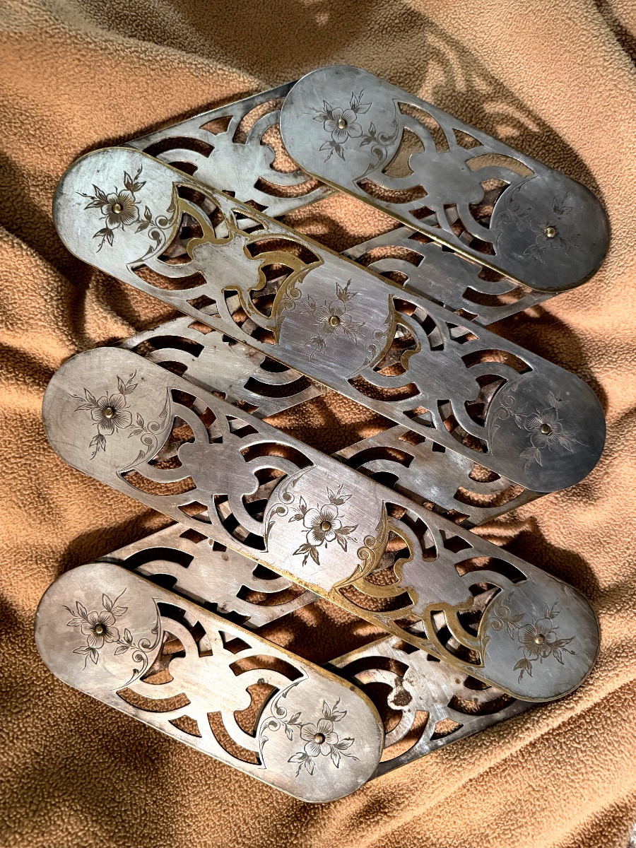 Practical Trivet, Silvered Bronze, Adjustable Position With Articulated, Ornamented Crossbars-photo-8