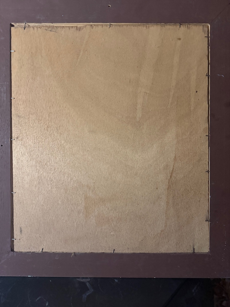 Huile /toile marouflée sur panneau Village dominé par son Eglise ancestrale, dans l'Yonne ,"30"-photo-3
