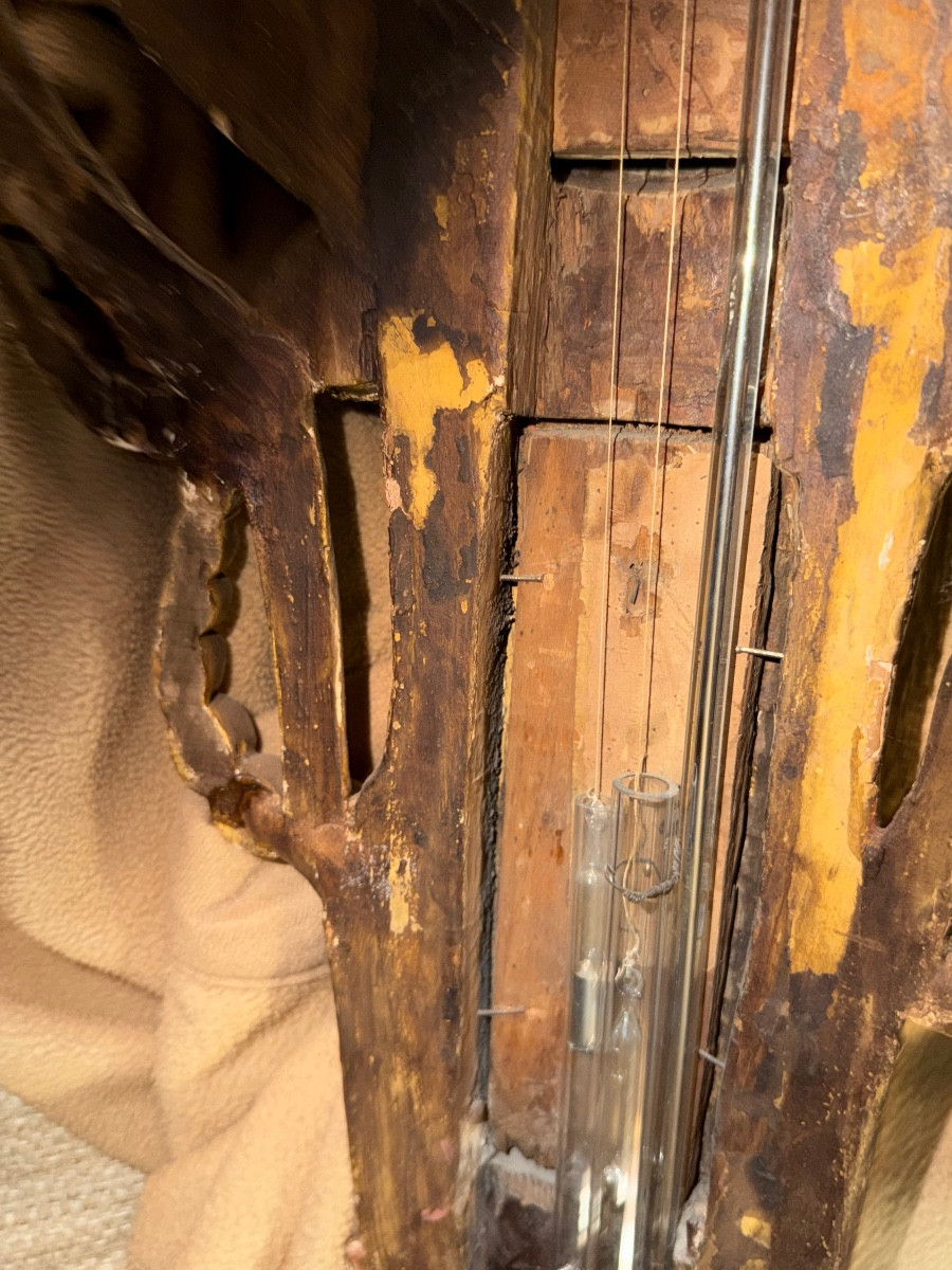  Grand Baromètre mural en bois doré sculpté aux cornes d'abondances Louis XVI, Barni Joli Paris-photo-6