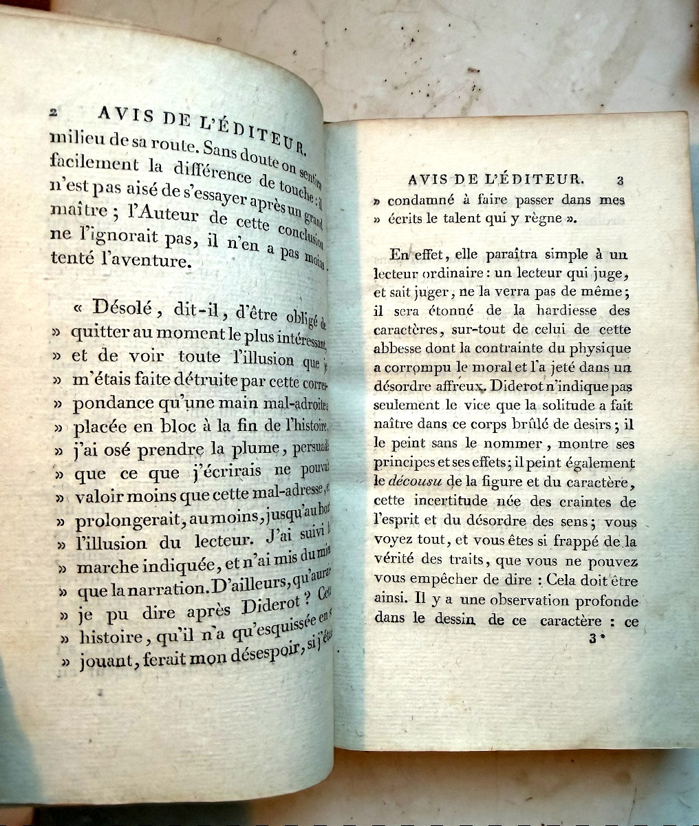 "La Religieuse", par Diderot , Nouvelle Edition ornée de figures, à Paris An VII en un Vol In 8-photo-2