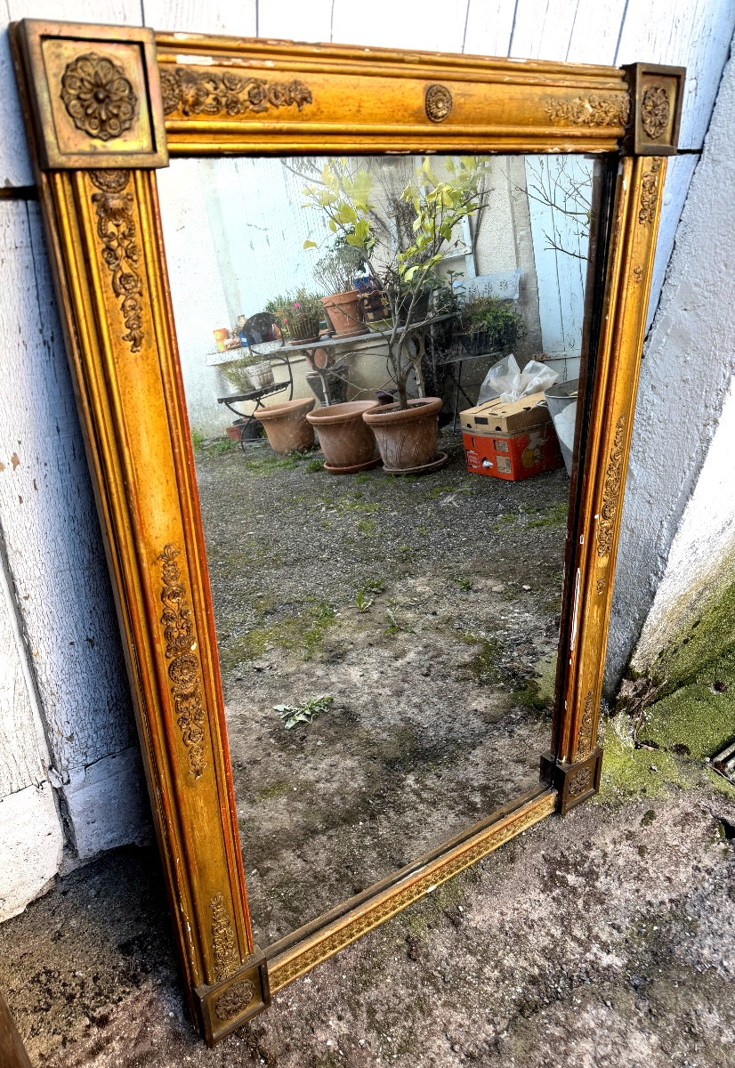 Beautiful, Understated Rectangular First Empire Fireplace Mirror With Wide Stucco And Bronze Molding-photo-4