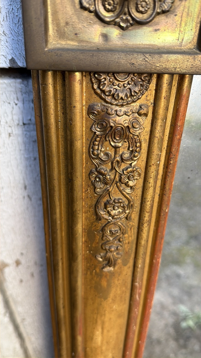 Beautiful, Understated Rectangular First Empire Fireplace Mirror With Wide Stucco And Bronze Molding-photo-4