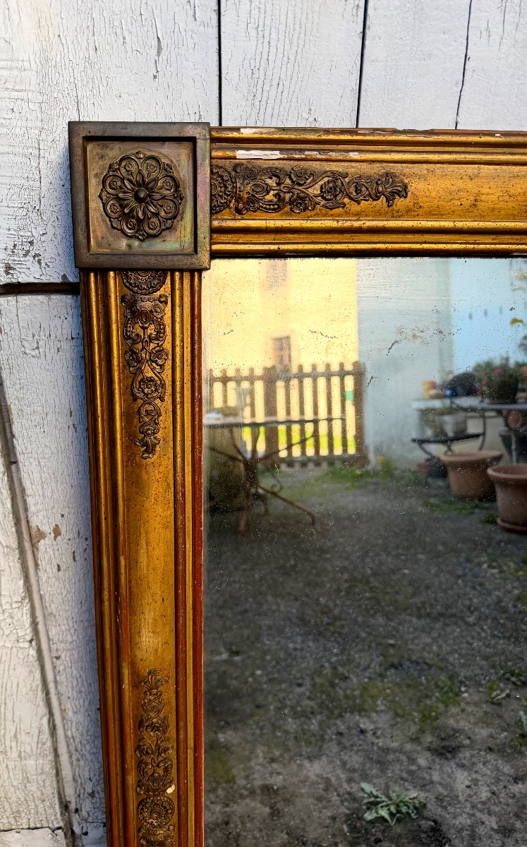 Beautiful, Understated Rectangular First Empire Fireplace Mirror With Wide Stucco And Bronze Molding-photo-6