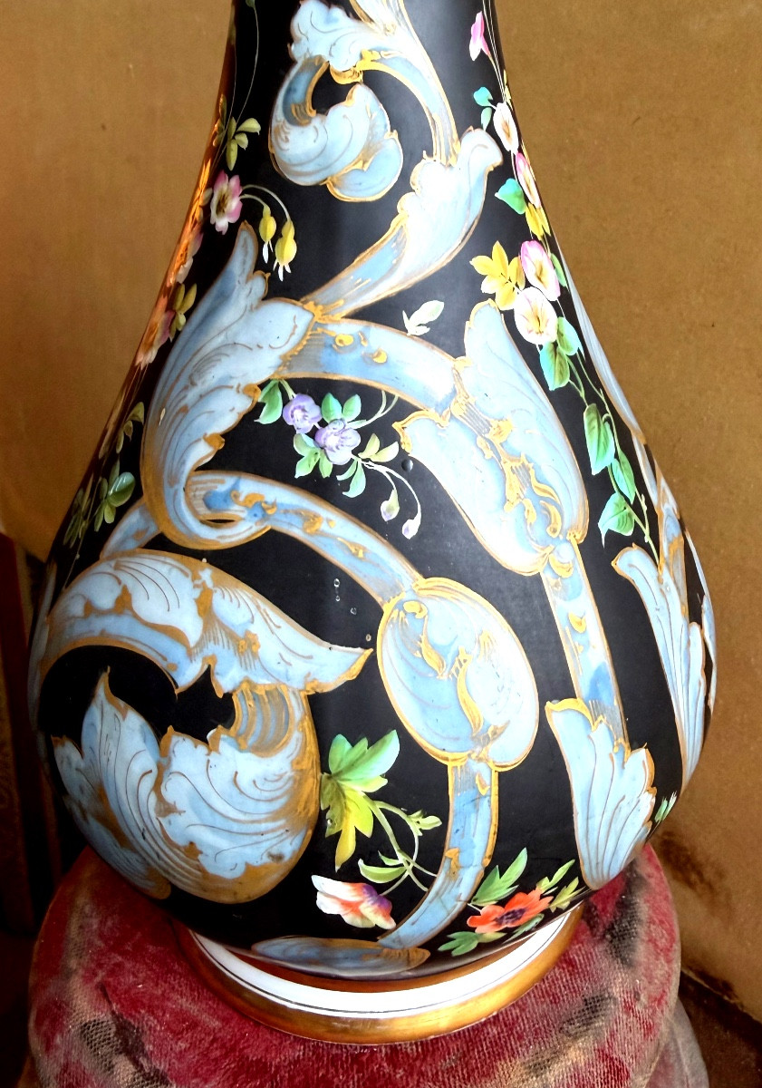 Large Vase With Flared, Openwork Neck By Pouillat, Limoges, Porcelain Painted With Scrolls And Flowers 19-photo-2