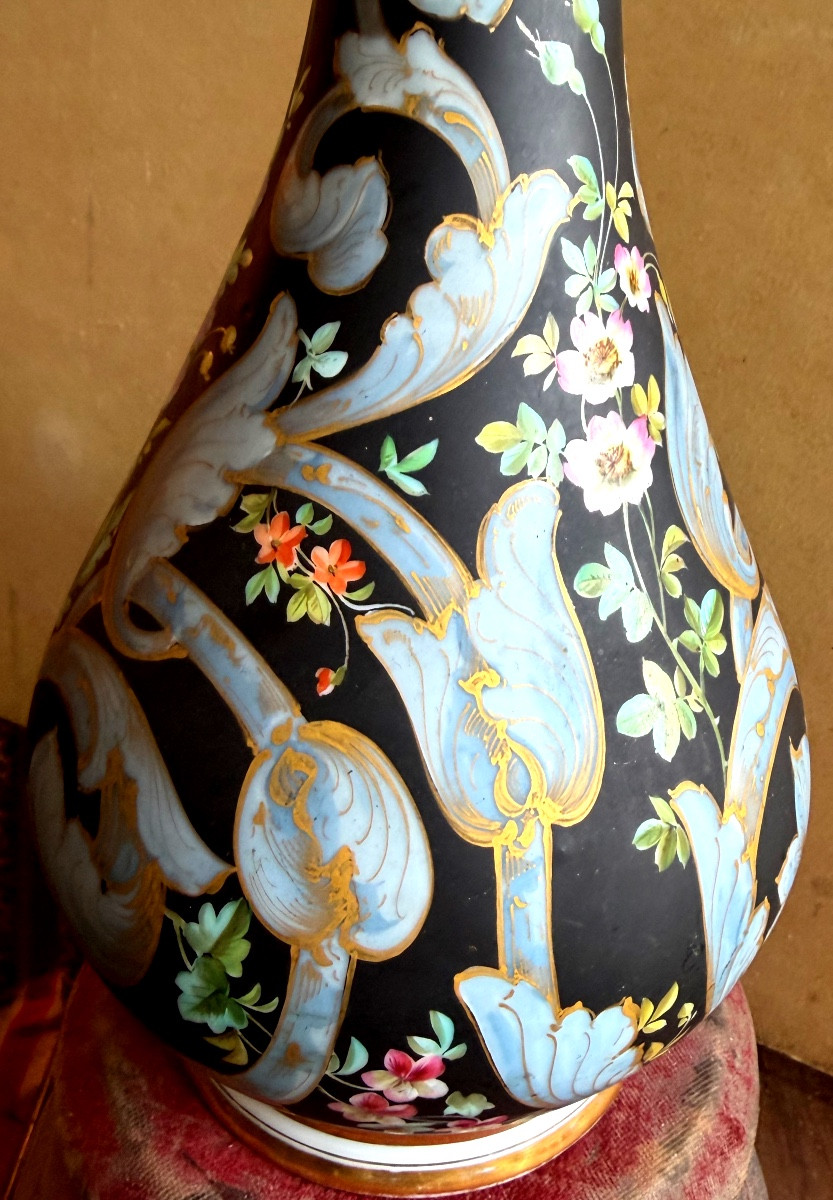 Large Vase With Flared, Openwork Neck By Pouillat, Limoges, Porcelain Painted With Scrolls And Flowers 19-photo-2