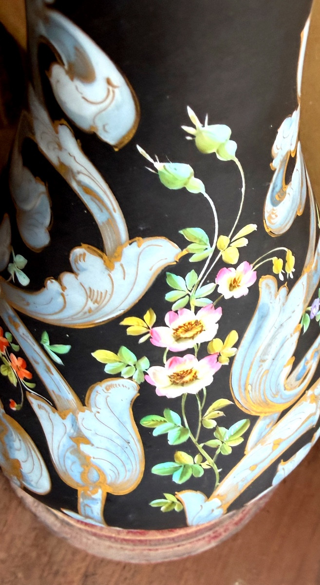 Large Vase With Flared, Openwork Neck By Pouillat, Limoges, Porcelain Painted With Scrolls And Flowers 19-photo-3