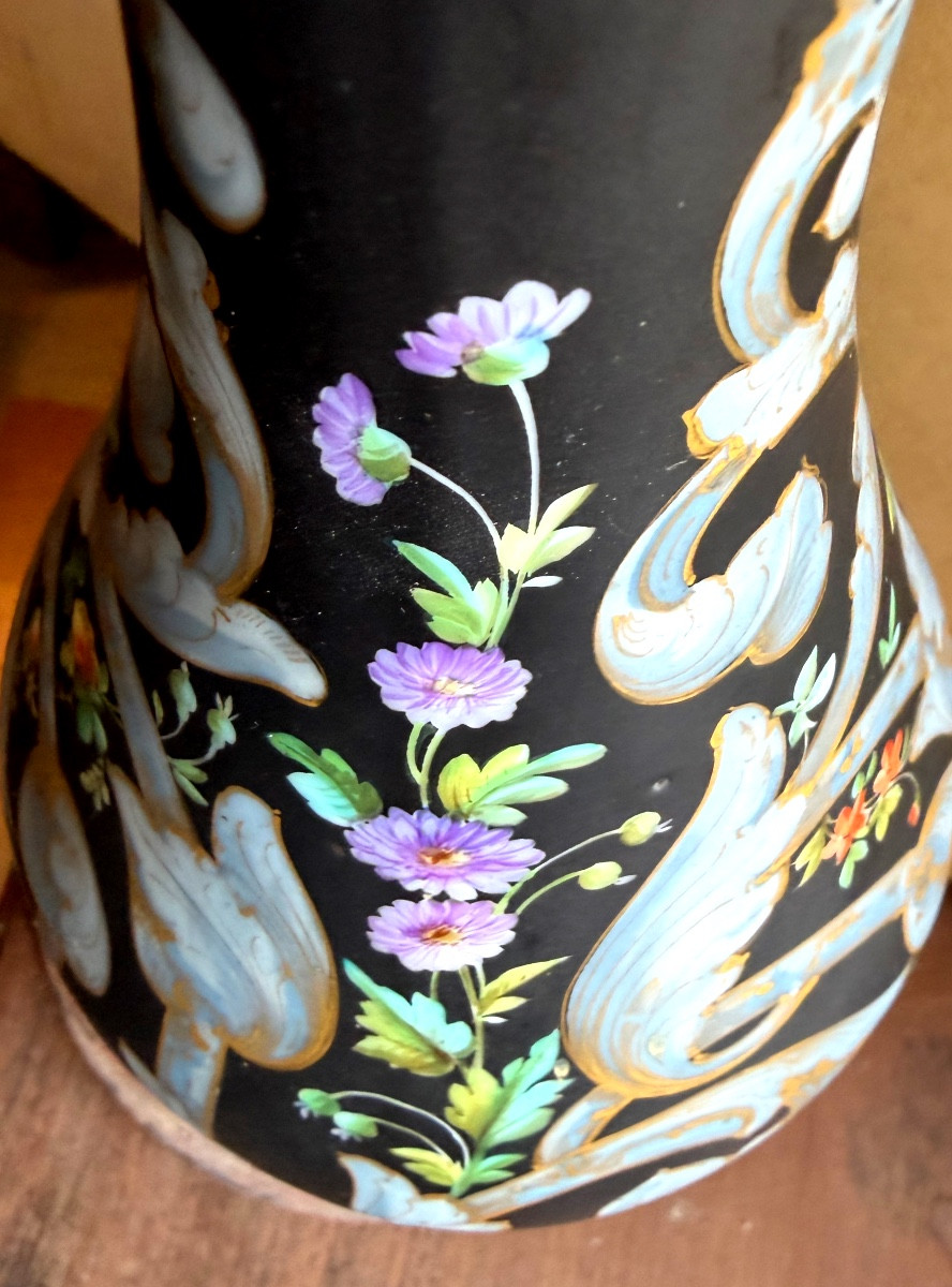 Large Vase With Flared, Openwork Neck By Pouillat, Limoges, Porcelain Painted With Scrolls And Flowers 19-photo-4