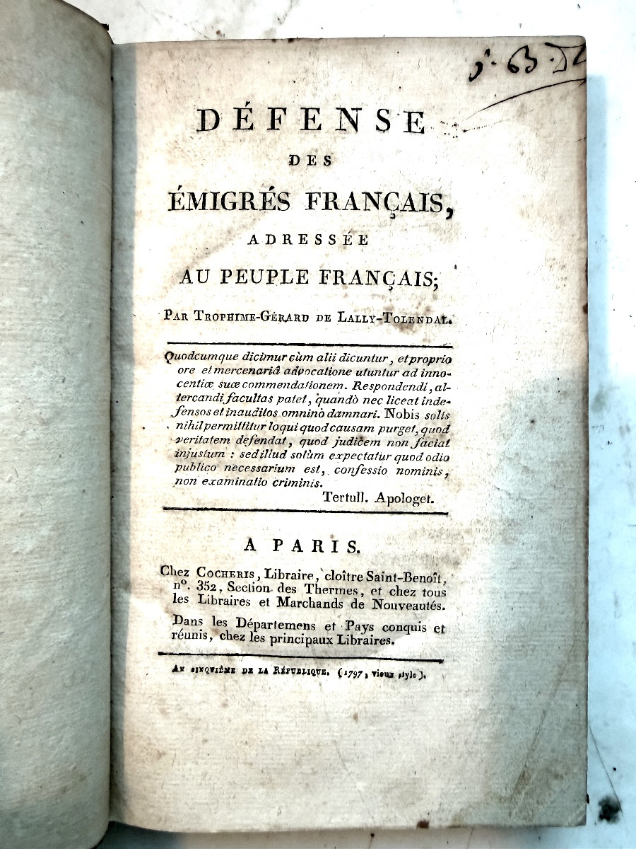 Vol. 8: "defense Of French émigrés," Addressed To The French People; 1797. Lally-tollendal-photo-3