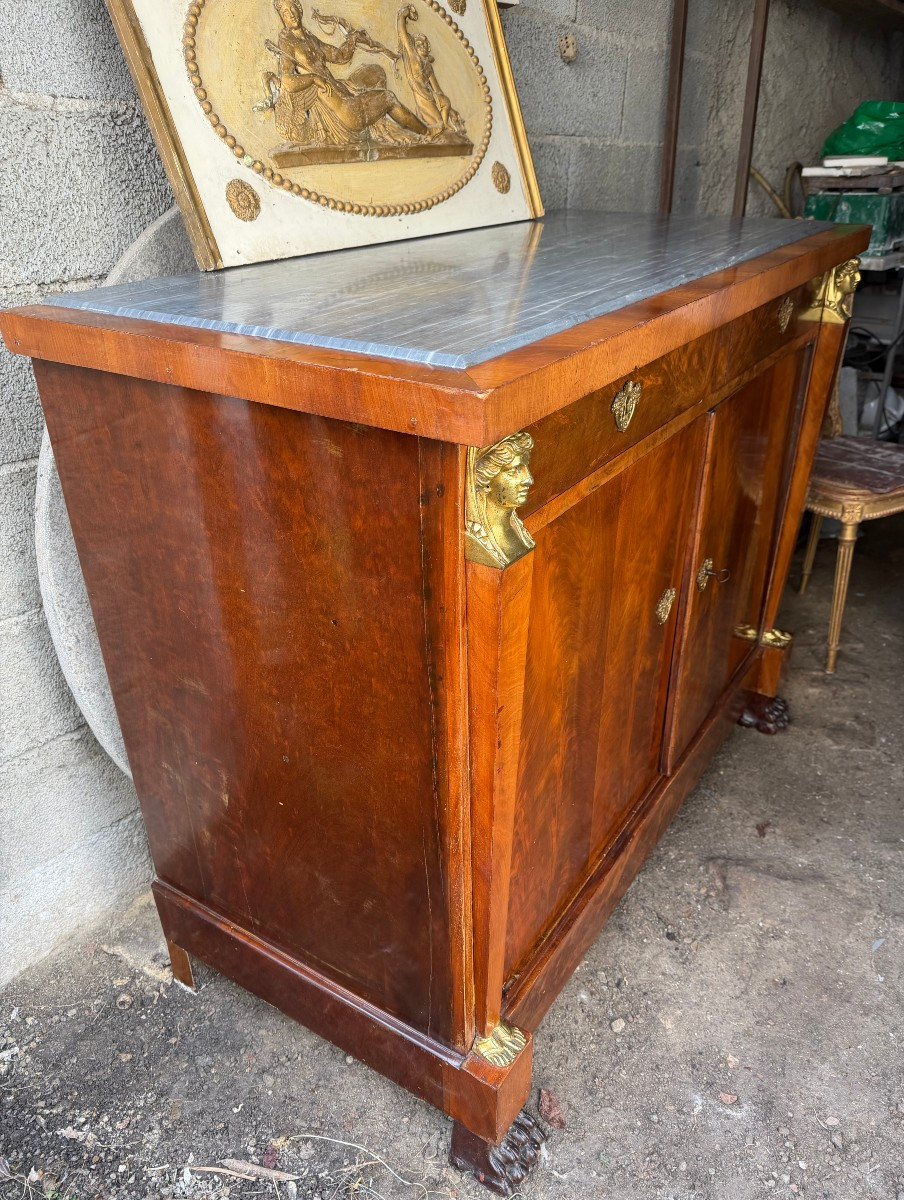 Elégant buffet Retour d'Egypte,acajou de cuba marbre encastré bleu turquin Cariatides & griffes-photo-1