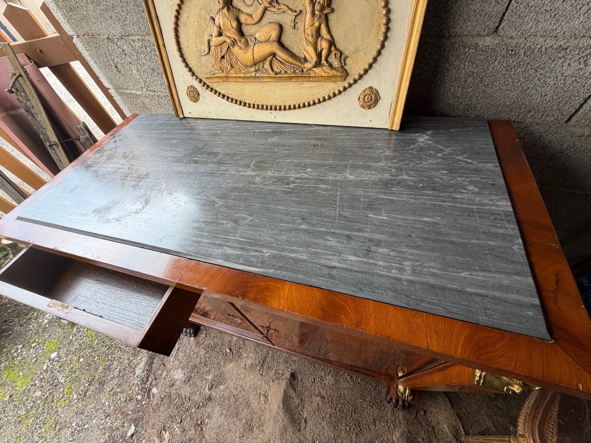 Elégant buffet Retour d'Egypte,acajou de cuba marbre encastré bleu turquin Cariatides & griffes-photo-6