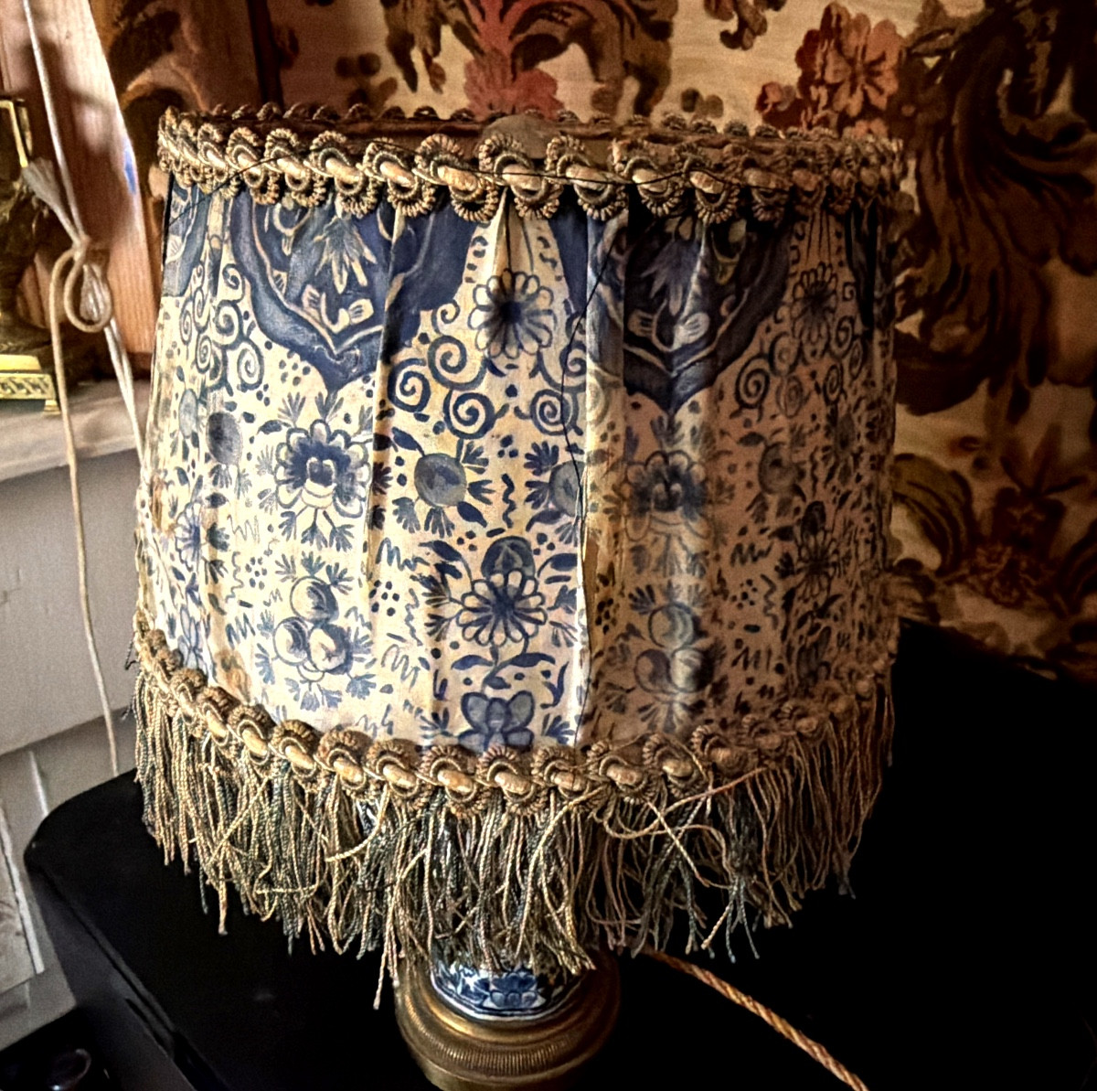Charming Delftware Lamp With A Covered Pot And Fine Blue Motifs On White Enamel, Transformed In The 19th Century.-photo-4