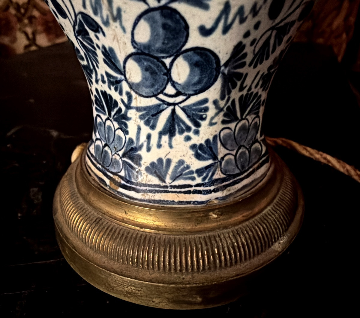 Charming Delftware Lamp With A Covered Pot And Fine Blue Motifs On White Enamel, Transformed In The 19th Century.-photo-8