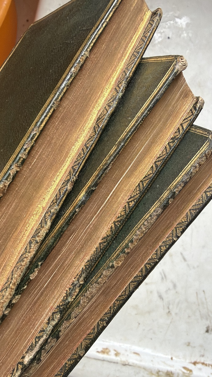 3 Vol.In16 maroquin vert Amst. 1774 : "Oeuvres Philosophiques de Mr de la Mettrie", sur l'Ame ,-photo-3