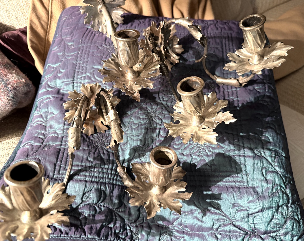  Belles Appliques a motif de feuillages ,simple et double en argent repoussé , XIXème Anglaises-photo-2