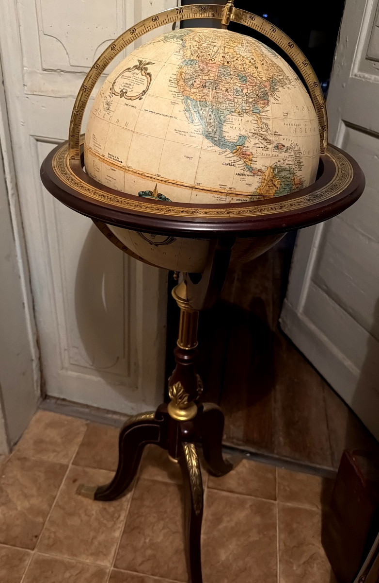 This Beautiful Library Globe, Mounted On A Red Mahogany And Bronze Base, Comes From America.-photo-8