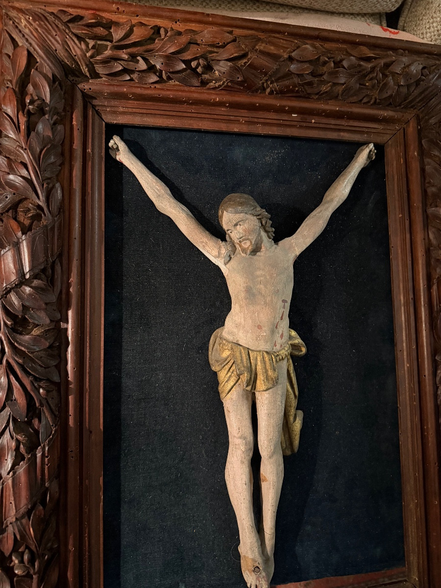 Présenté dans un remarquable cadre en bois richement sculpté "Christ polychrome "ensemble XVIII-photo-7