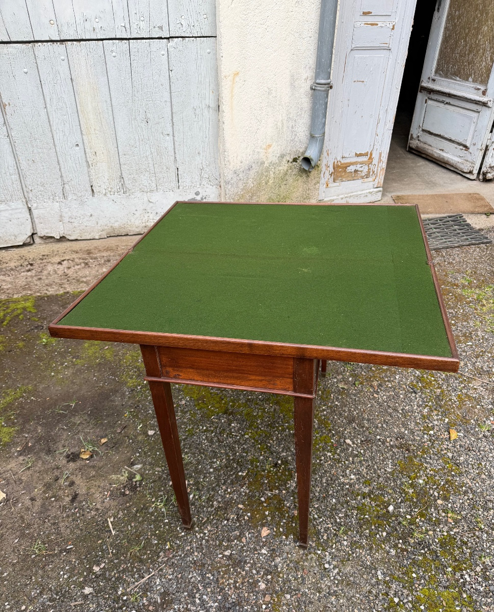 Elégante Table fin XVIIIème en bois fruitier et en marqueterie  , portefeuille époque Louis XVI-photo-3