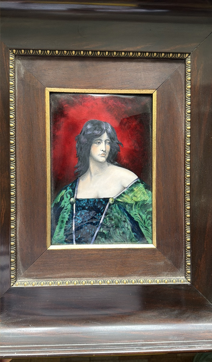 Beau Portrait de Théodora émail de Limoges des Années "60"de Juana Romani (1867-1923) par Pujol-photo-2