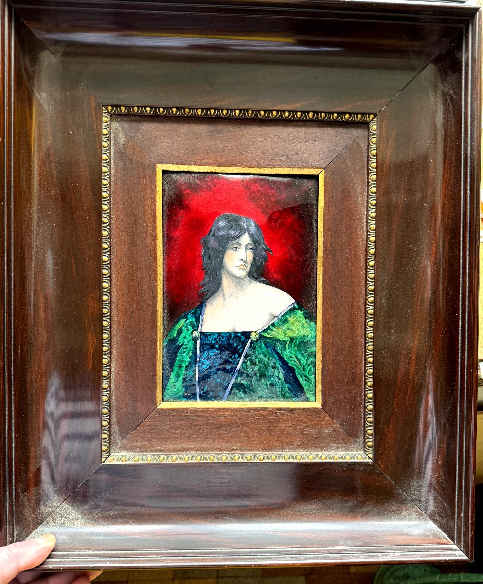 Beau Portrait de Théodora émail de Limoges des Années "60"de Juana Romani (1867-1923) par Pujol-photo-3