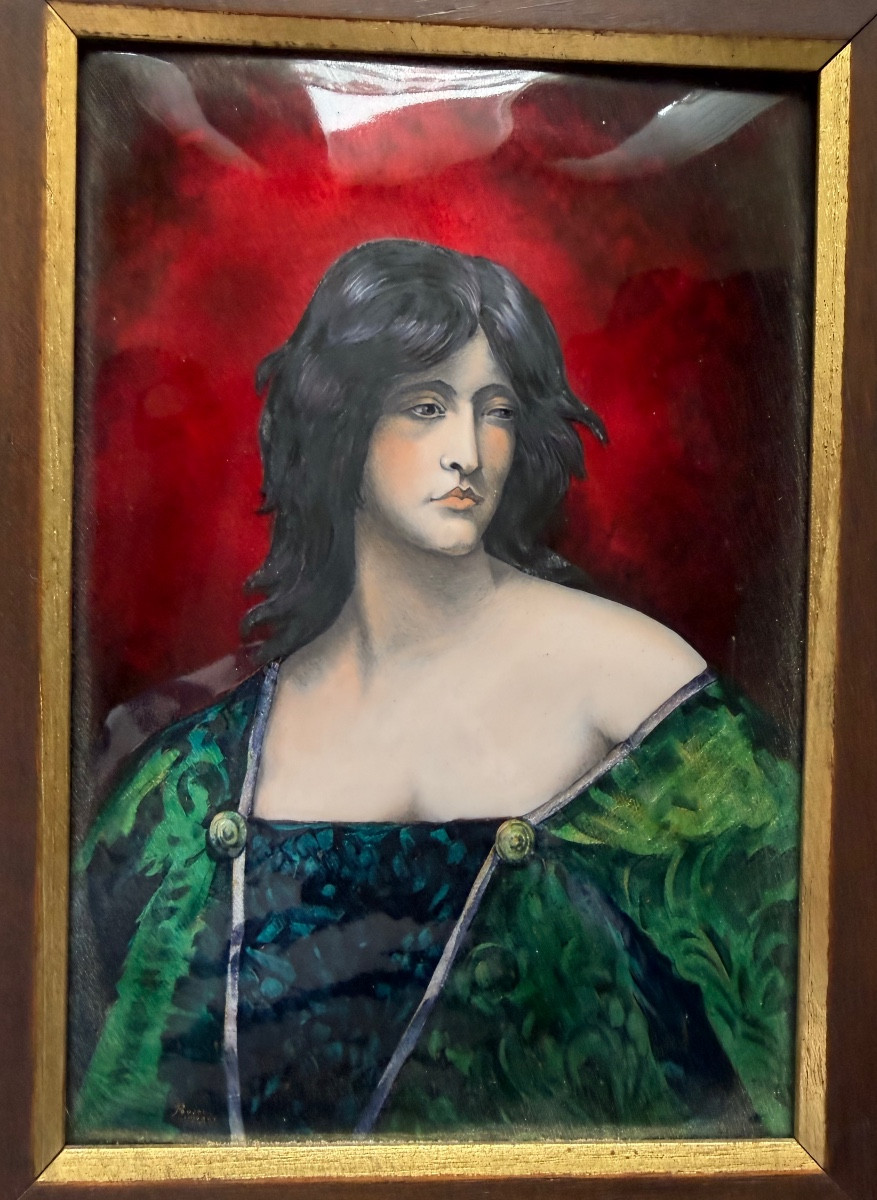 Beau Portrait de Théodora émail de Limoges des Années "60"de Juana Romani (1867-1923) par Pujol-photo-1