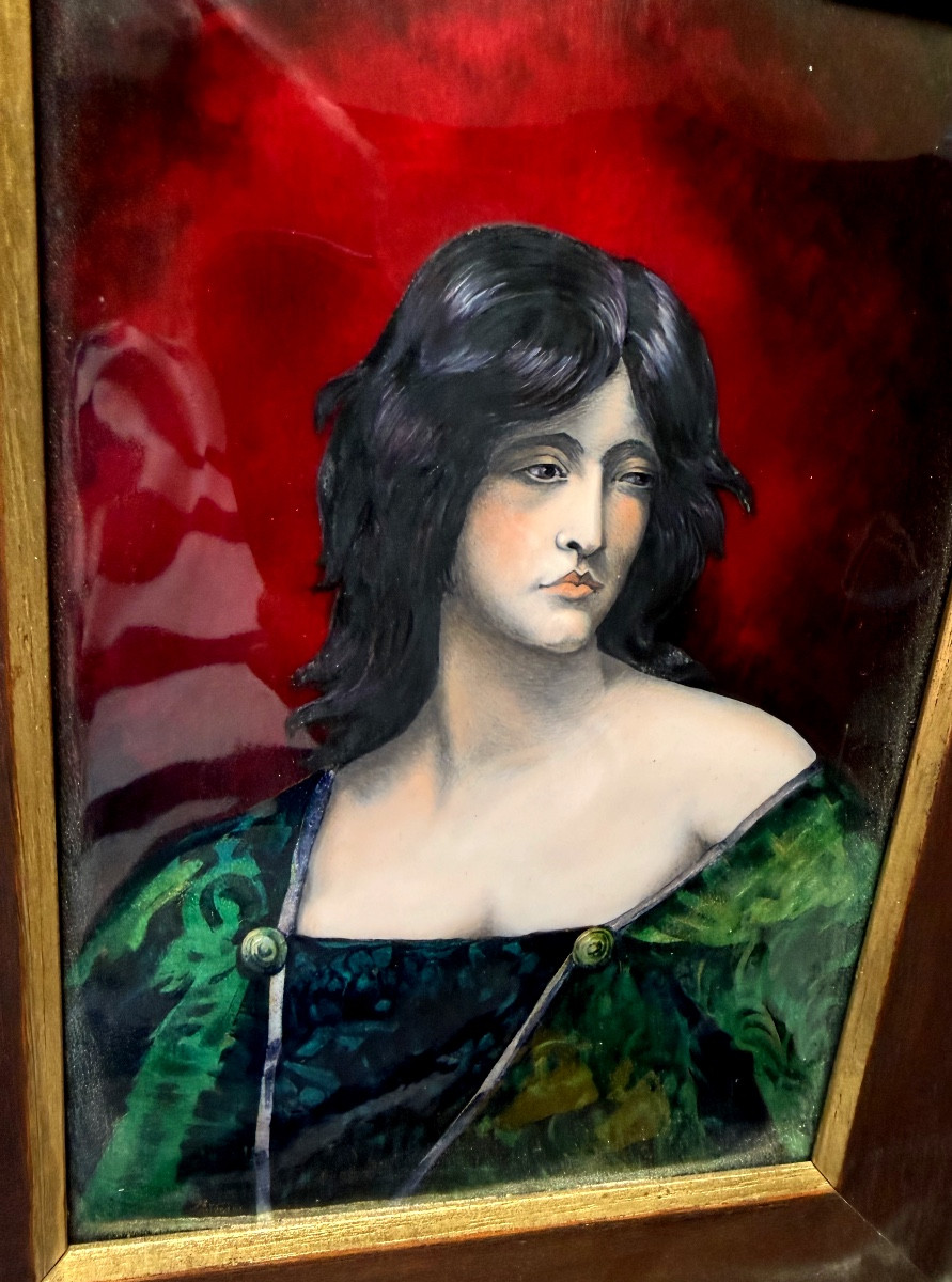 Beau Portrait de Théodora émail de Limoges des Années "60"de Juana Romani (1867-1923) par Pujol-photo-4