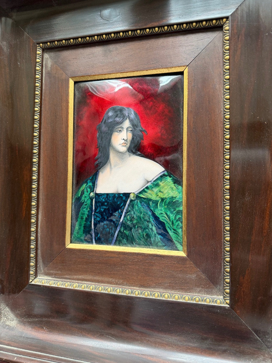 Beau Portrait de Théodora émail de Limoges des Années "60"de Juana Romani (1867-1923) par Pujol-photo-6