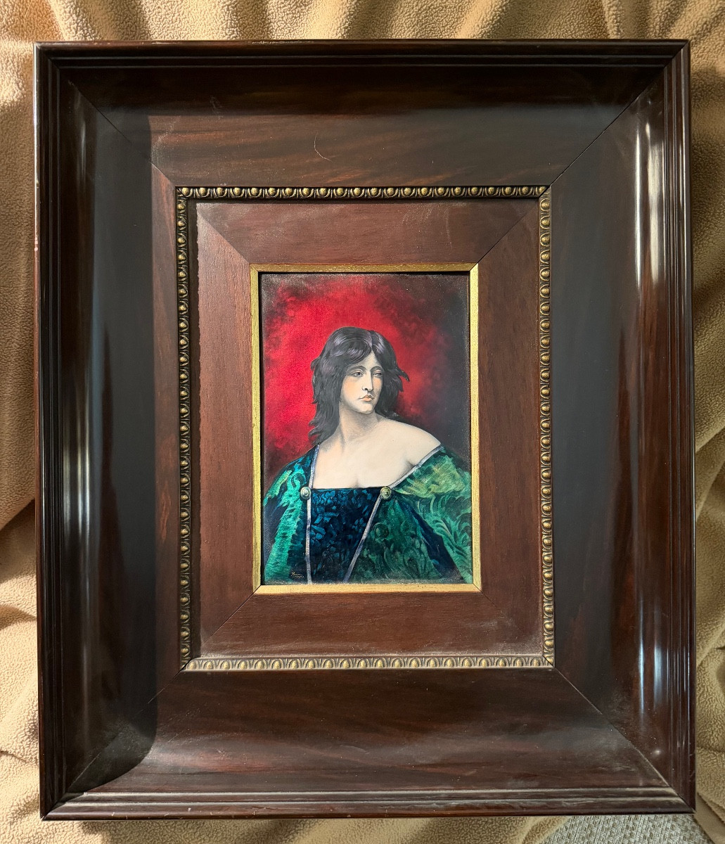 Beau Portrait de Théodora émail de Limoges des Années "60"de Juana Romani (1867-1923) par Pujol-photo-7