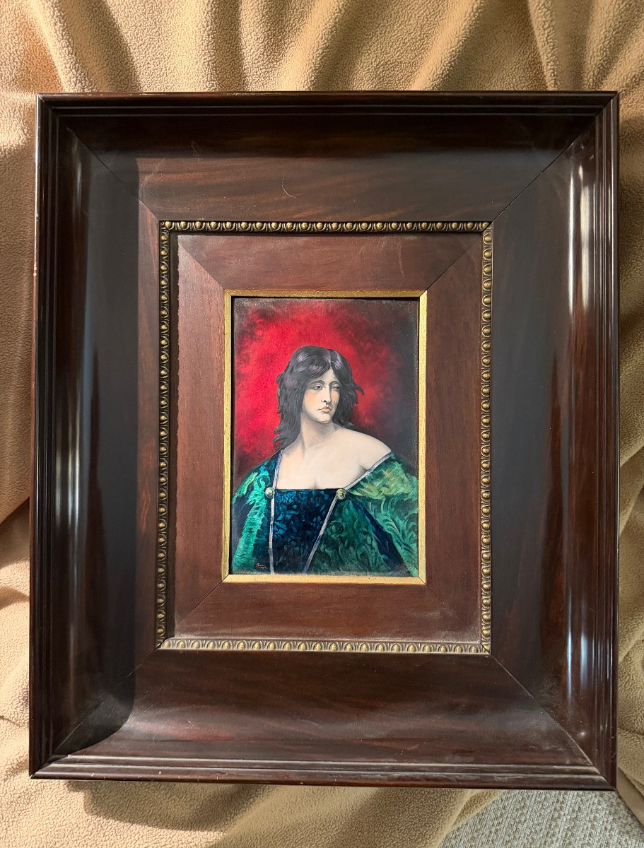 Beau Portrait de Théodora émail de Limoges des Années "60"de Juana Romani (1867-1923) par Pujol-photo-8